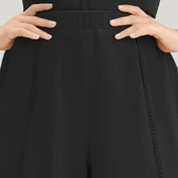 Plain Elastic Waist Lace Detail Wrap Hem Loose Pants - Picture 3 of 4